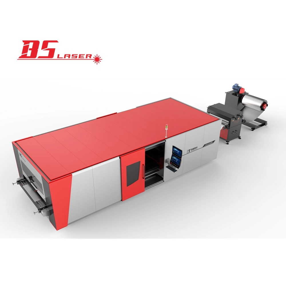 Batch Production Full Cover Metal Rolled Coil Steel Fiber Laser Cutting Machine with Automatic Decoiler/Leveller