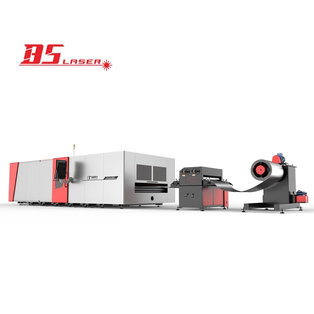 Batch Production Full Cover Metal Rolled Coil Steel Fiber Laser Cutting Machine with Automatic Decoiler/Leveller