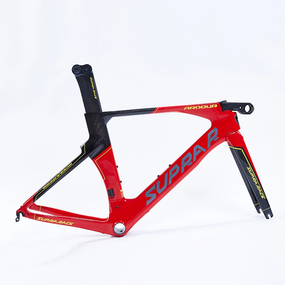 Red Integrated Carbon Fiber Time Trial Triathlon Bike Frame Rim Brake with Fork
