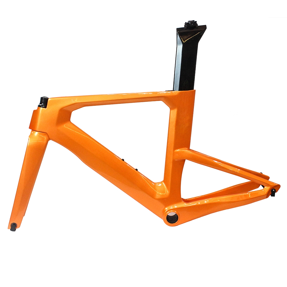 Yellow Carbon Time Trial Triathlon Bike Frame Rim Brake with Fork Full Internal Cable Routing Customized Painting