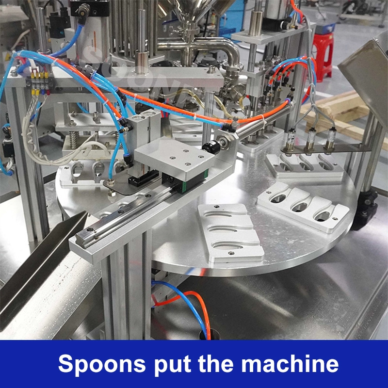 Automatic plastic rotary honey spoon packing filling and sealing machine