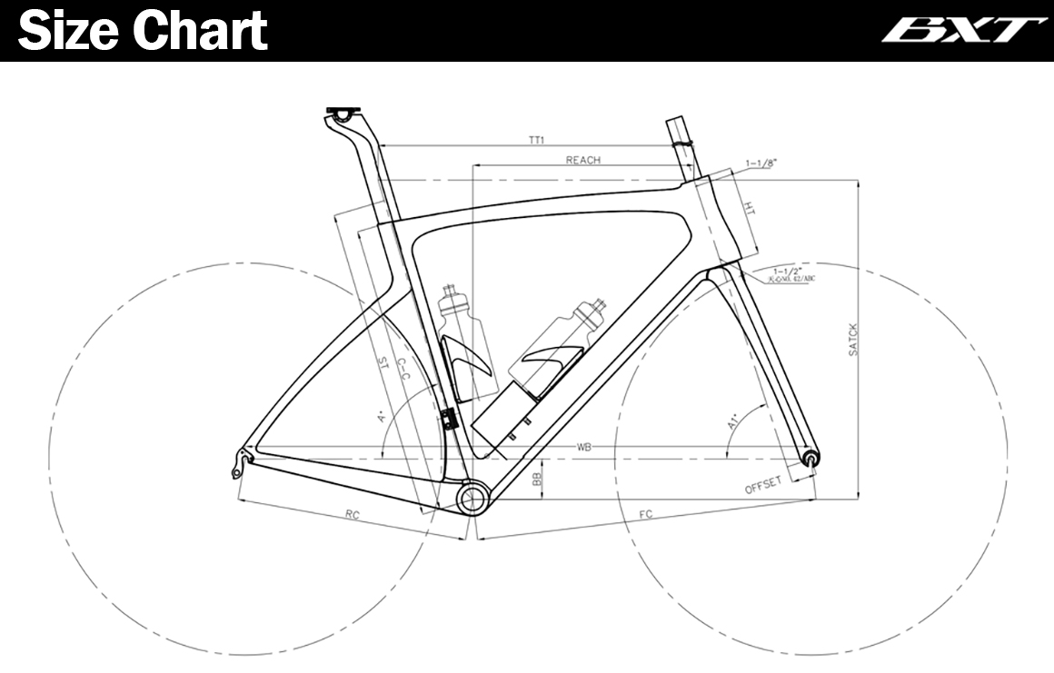 t1000 carbon road bike frame size chart