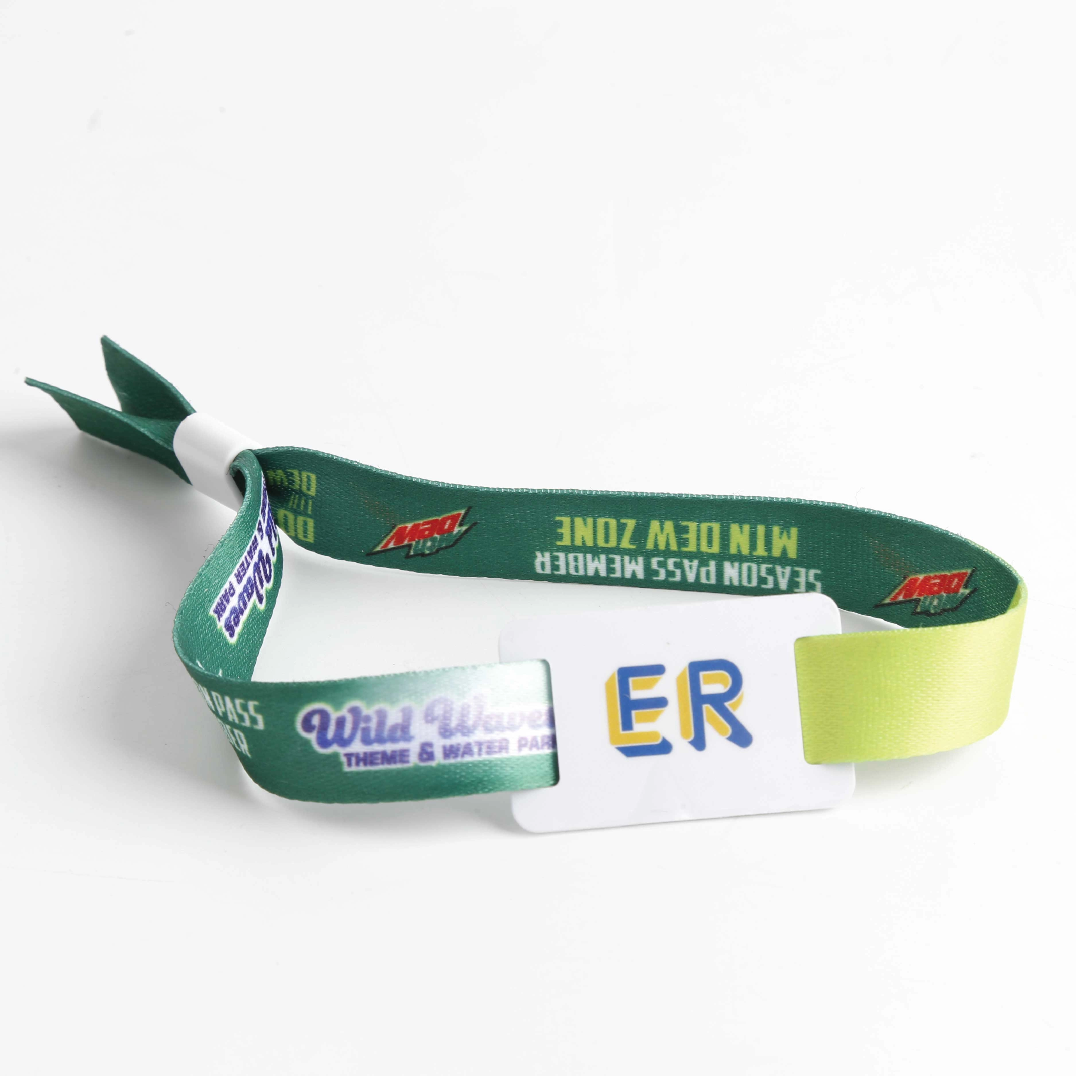 Green Woven Wristbands Printing with Chip Card