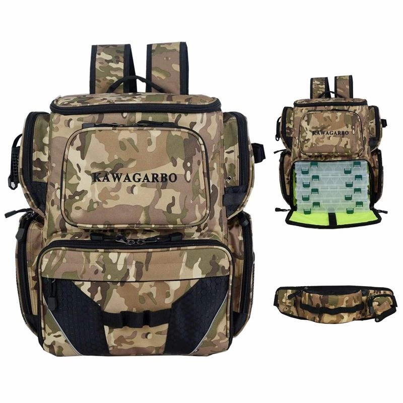 Fishing Tackle Backpack with Waist Pack Large Waterproof Tackle Bag With Protective Rain Cover