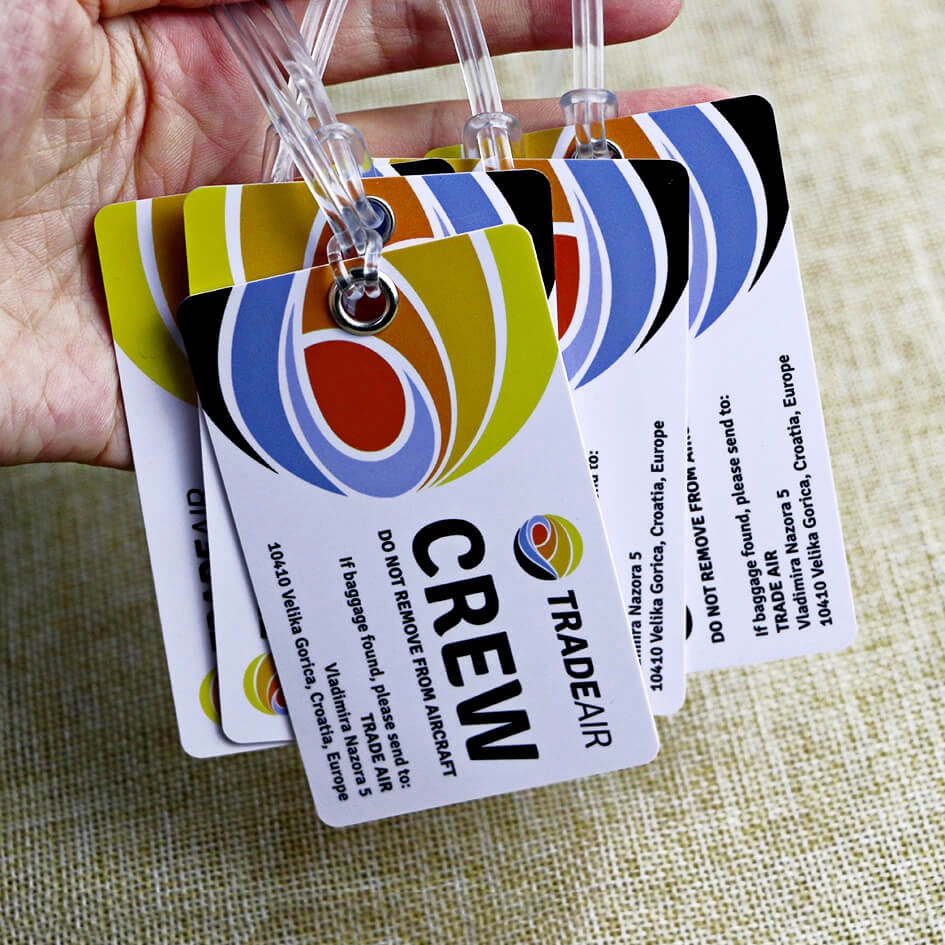 CMYK Offset Printing PVC Luggage Tags With Clear Plastic Hand Strap