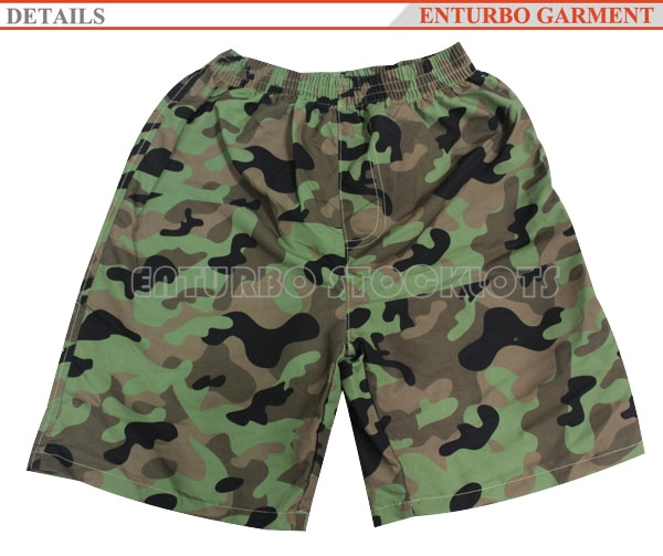 green polyester microfiber camouflage boys beach shorts
