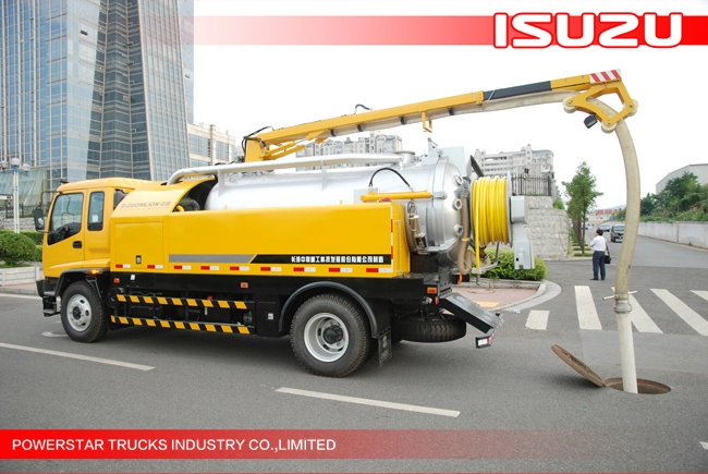 9000Liter Ghana Isuzu Combined sewer jetting and suction trucks