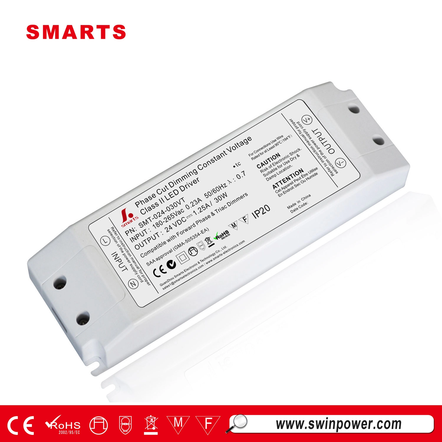 30w 24v dimmable led power supply class 2 led driver for led lighting