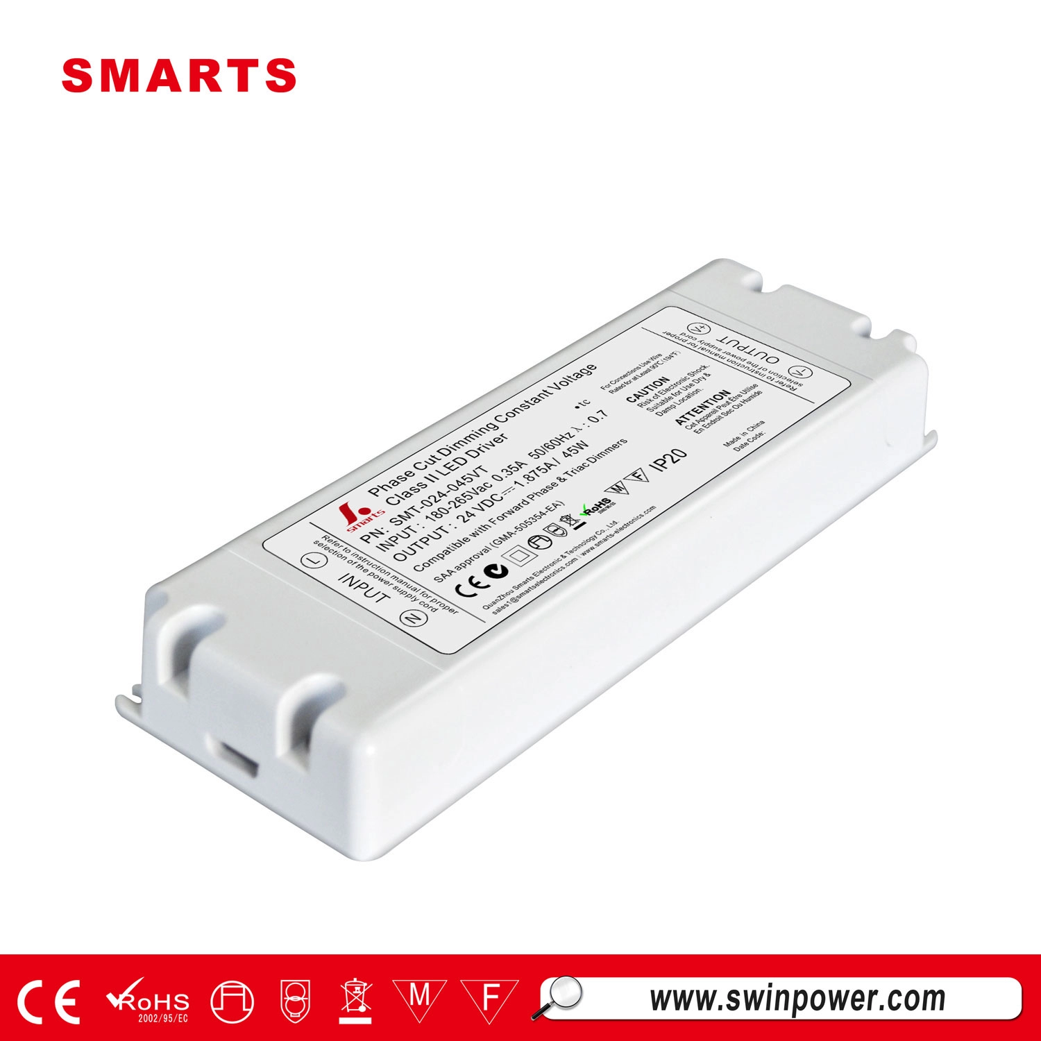 class 2 power supply 24v triac dimmable constant voltage led driver 45w