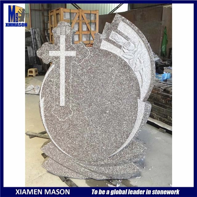 Romanian Carved Cross Polished Stone Granite Monument