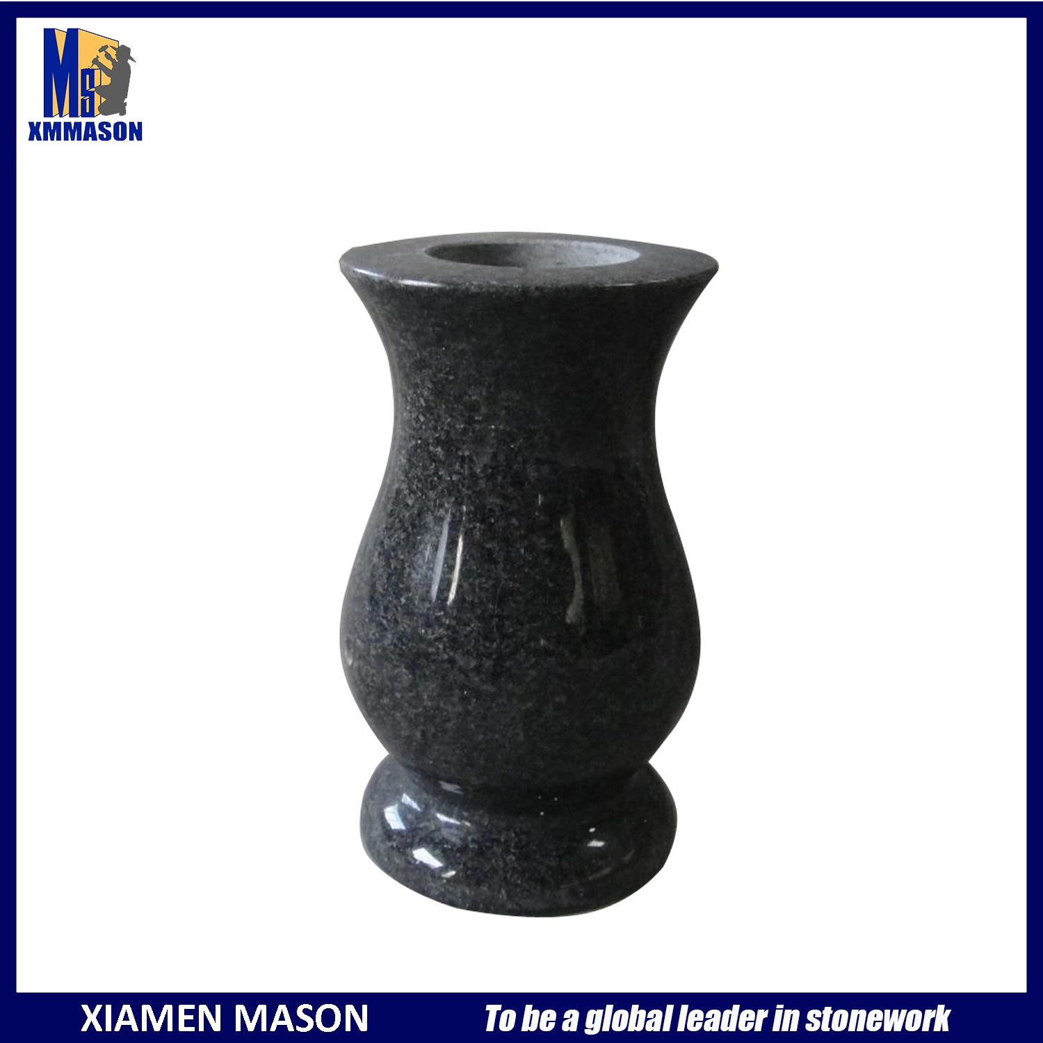 Chinese Dark Grey Granite Memorial Vases
