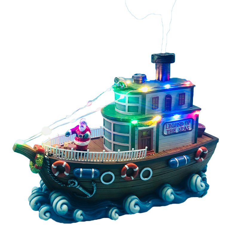 Lighted Up Musical  Santa Claus's Ship With Smoking