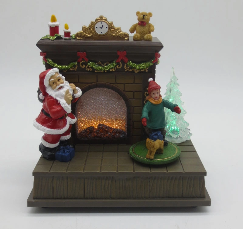LED Xmas Santa's Fireplace With Moving Dog & Kid