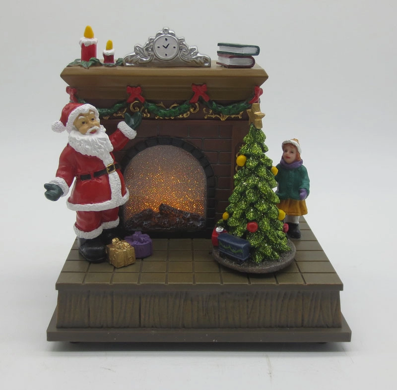 LED Xmas Santa's Fireplace With Moving Xmas Tree