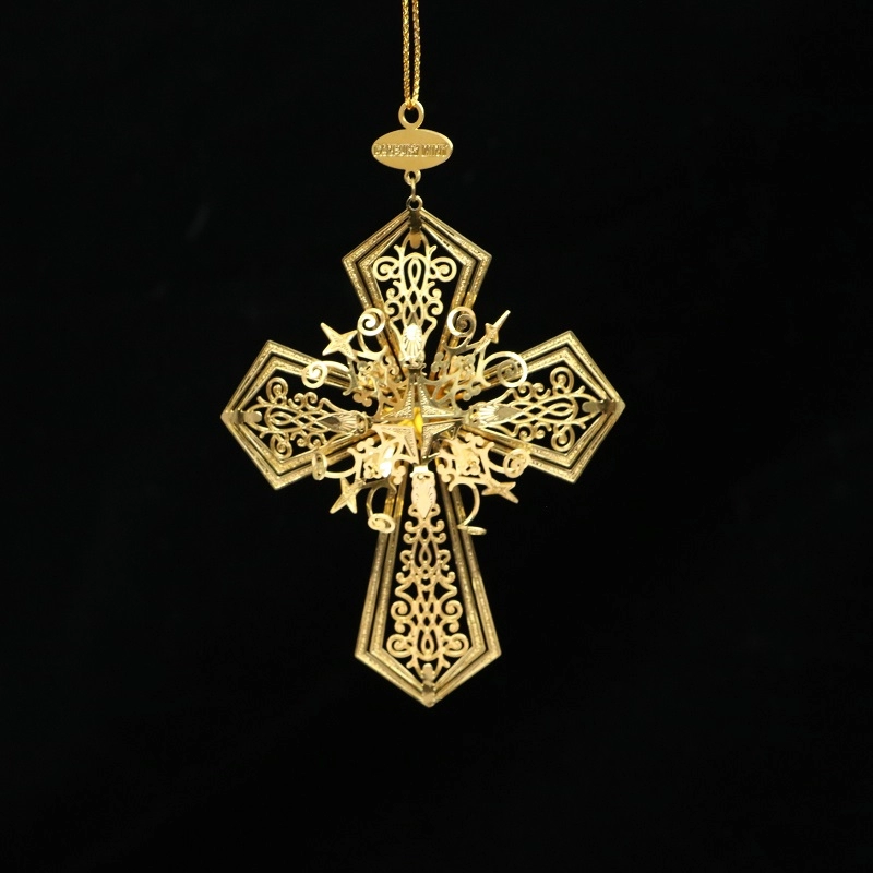 Ethced Metal Christmas Ornament Brass Cross