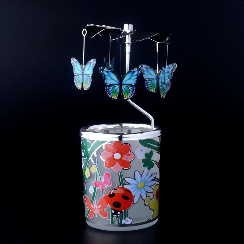 Butterfly rotary candle holder with glass
