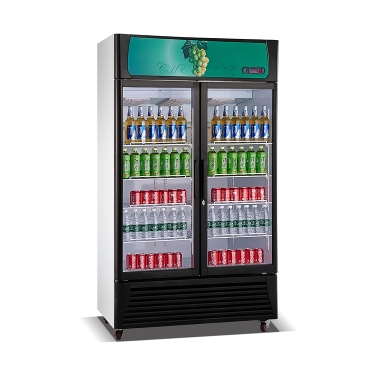 Commercial upright double glass door beverage display refrigerator for drinks