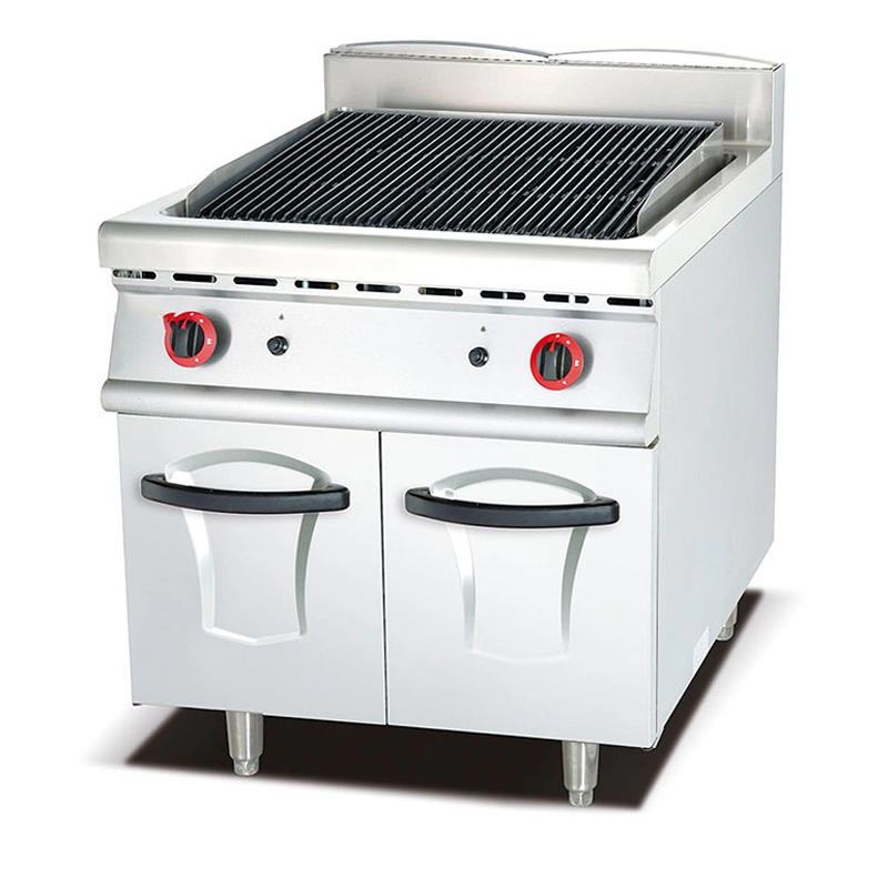 Restaurant Kitchen Equipment Stainless Steel Gas Lava Rock Grill With Cabinet