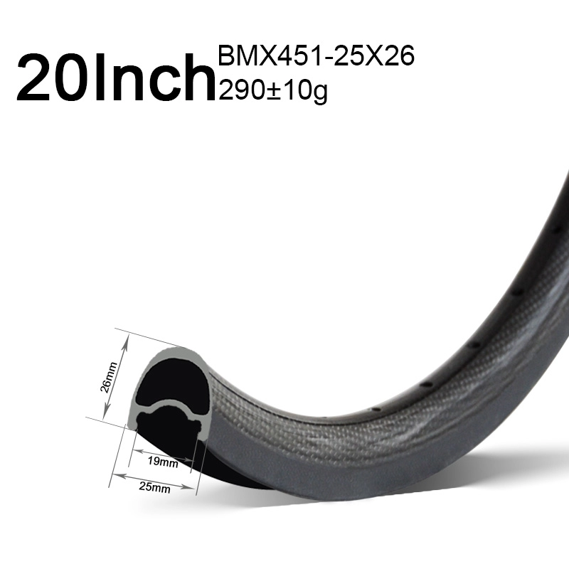 20 Inch 25mm Width 26mm Depth 451 Carbon BMX Rims