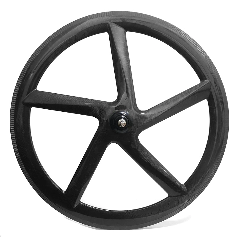 Five spoke wheels carbon 55mm deep tubular 23mm wide front wheel