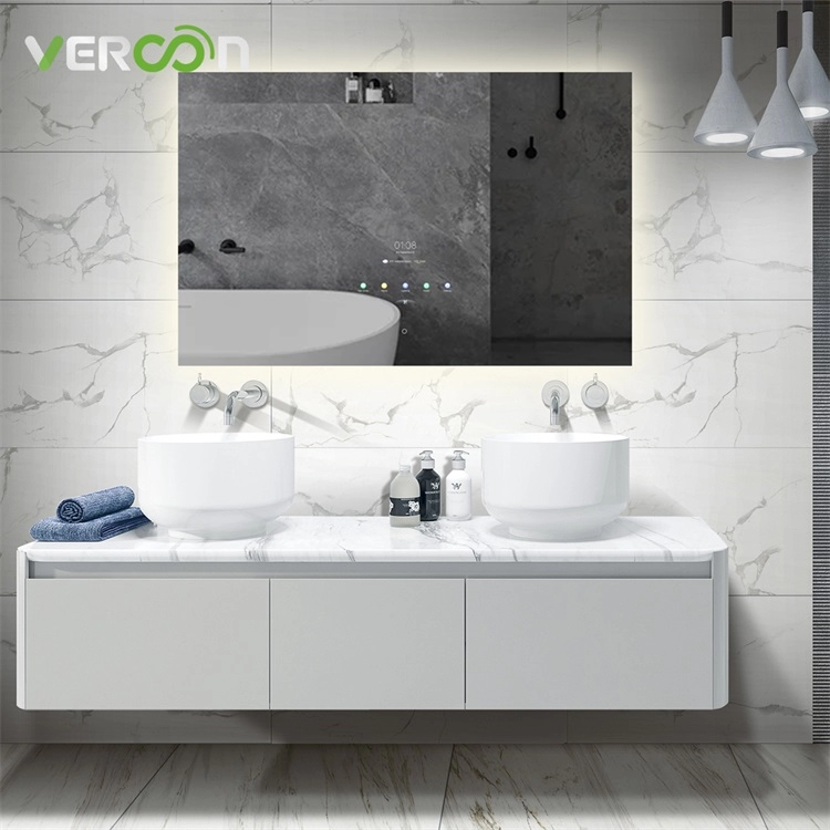 Touch Screen Smart Bathroom Mirror With Backlit Light Smart Wall Mount Led Light Aluminum Frame Makeup