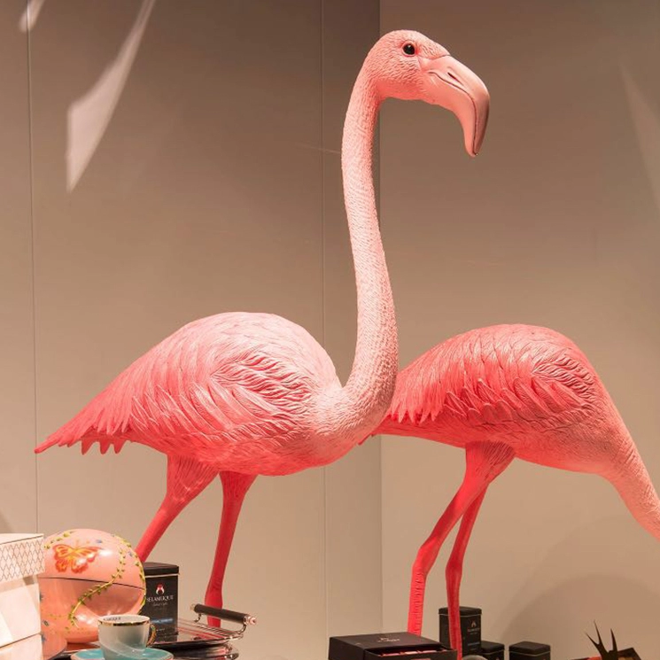 Red fiberglass material flamingo sculptures