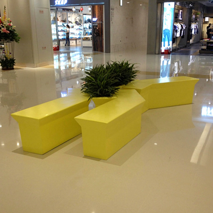 Fiberglass display and rest long bench in shopping mall