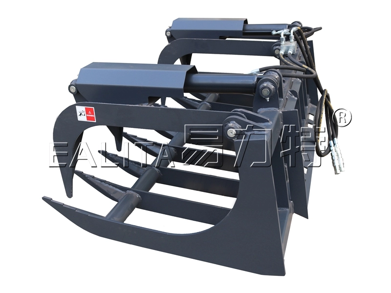 72" Dual Cylinders Root Grapple Bucket with Skid Steer Universal Quick Hitch S-06050
