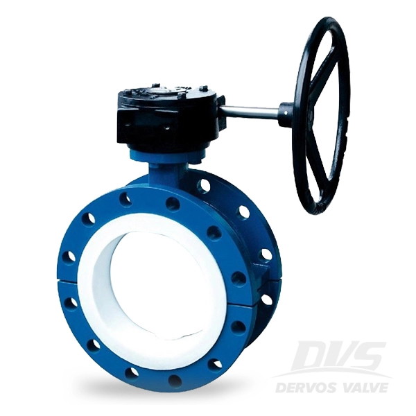 PTFE Lined Flanged Butterfly Valve 14 Inch Gearbox
