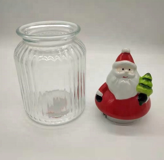 Glass Container Food Jar with ceramic lid Santa shape
