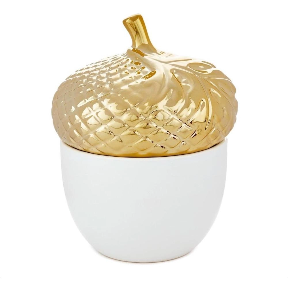6 oz. Scented Candle In Decorative Ceramic Acorn With Gold-plated Lid