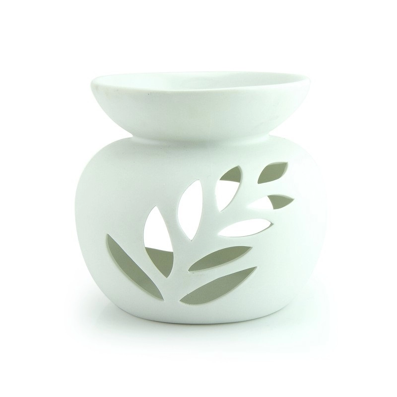 Ceramic Essestial Wax Burner With Mattle Green Leaf Hollow Out