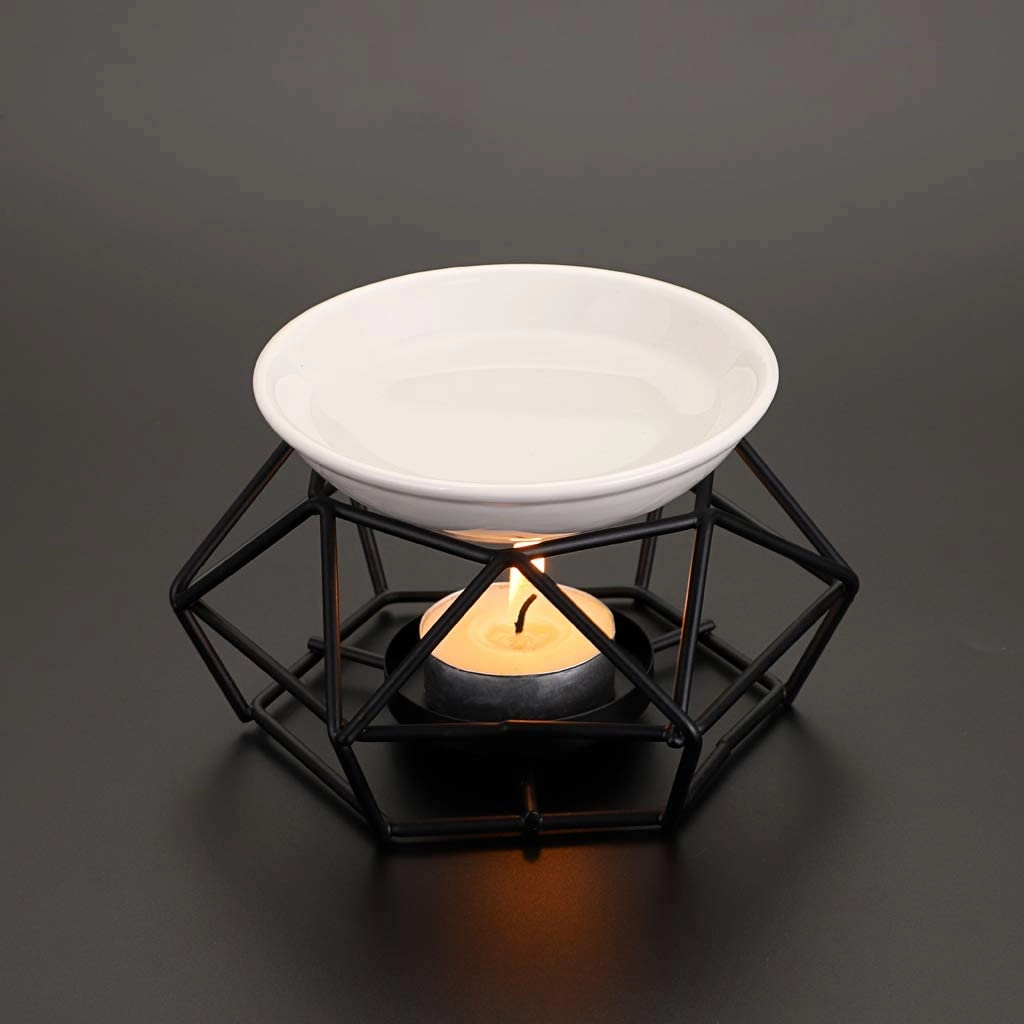 Bird's Nest Design Ceramic Tealight Candle Holder Wax Oil Burner With Iron Rack