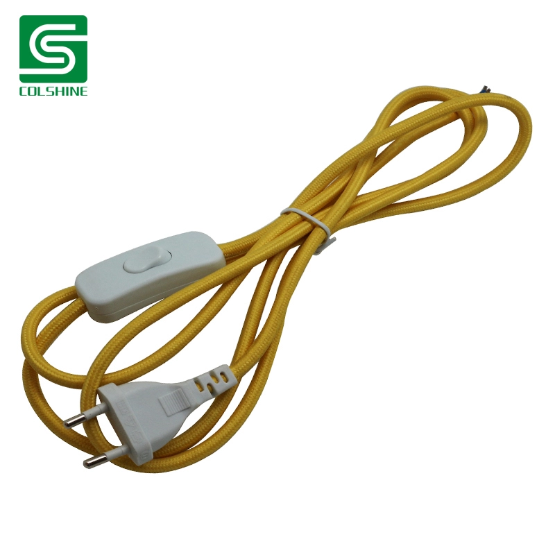 Textile Cable Power Cord With Euro Plug and Inline Switch
