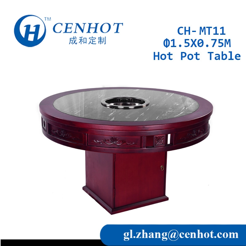 Round Wooden Chinese Downdraft Hot Pot Table For Restaurant Manufacturer - CENHOT