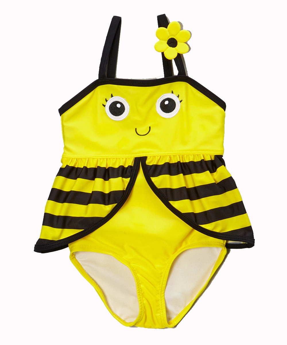 Cute Bees Strappy Yellow Kids Girl One Piece Bathing Suits