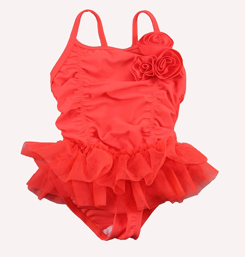 Bright Red Skirted One Piece Swimsuit For Infant Girls