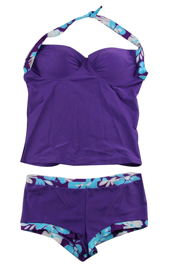 Purple Halter Tankini Bathing Suits Womens