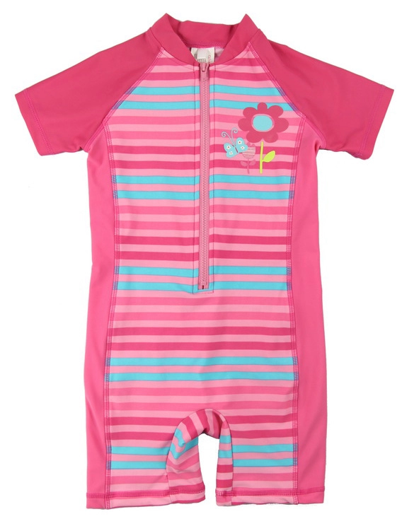 Fuchsia Stripes Little Girls One Piece Rashguard Swimming Suits