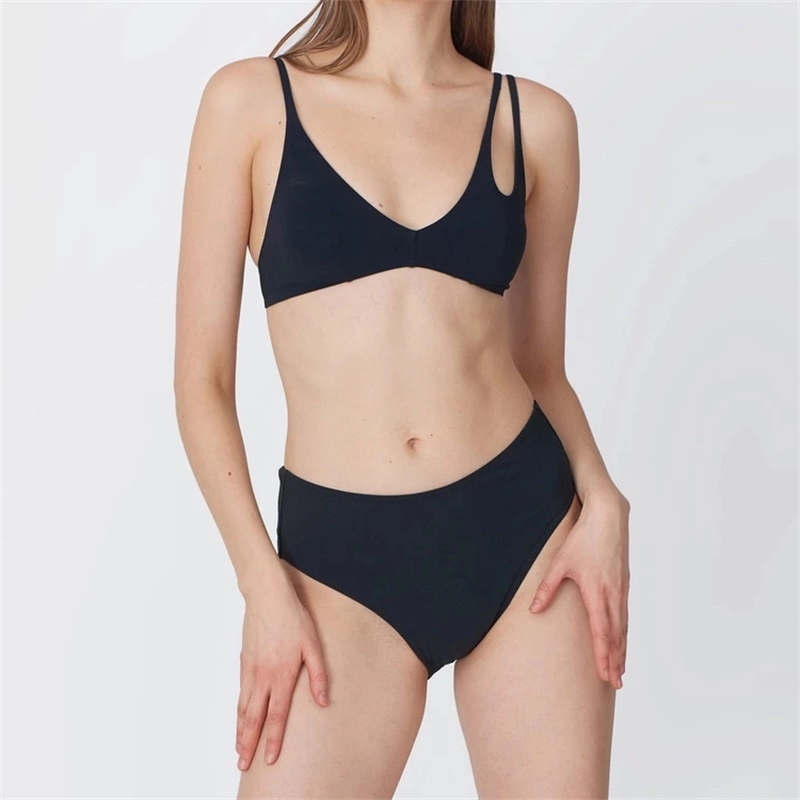 Solid Color Women Asymmetrical Strap Bikini Set