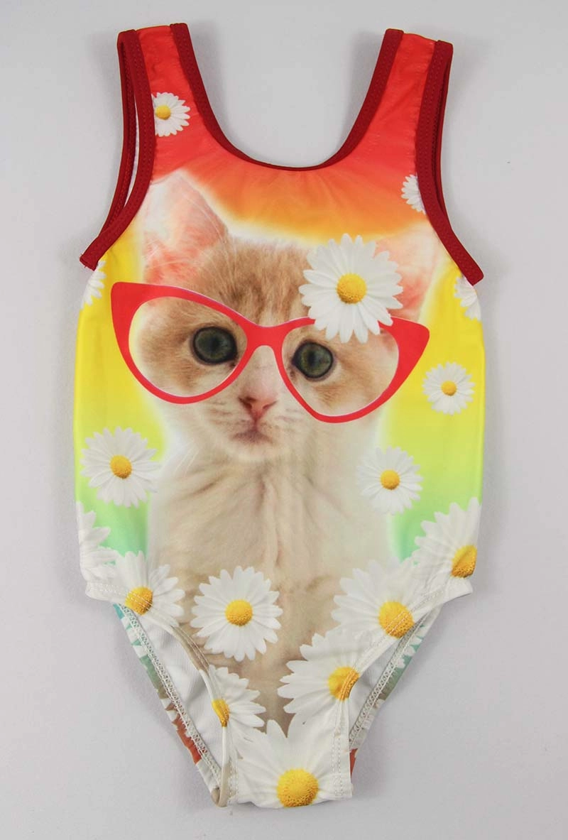 Cat Print Baby Girls One Piece Swimming Suits