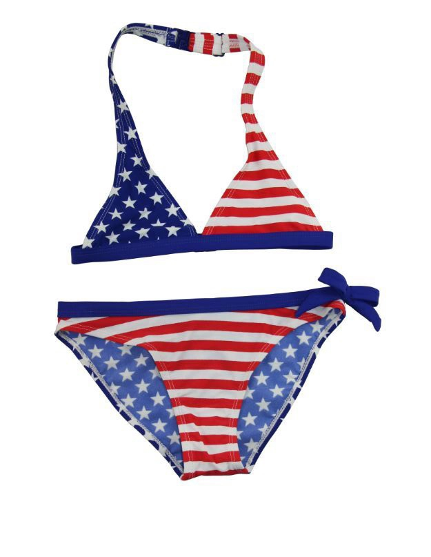 Kid Girls American Flag Triangle Halter Bikini Set