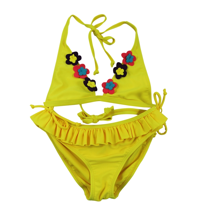 Yellow Girls Halter Bikini Swimming Sets