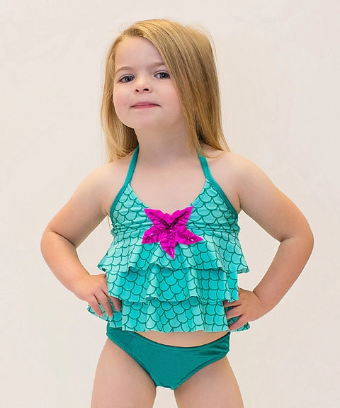 Baby Girls Halter Tankini Swimwear Green Mermaid Dress Bathing Suits