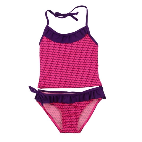 Purple Small Flowers Halter Tankini Swimsuit Set