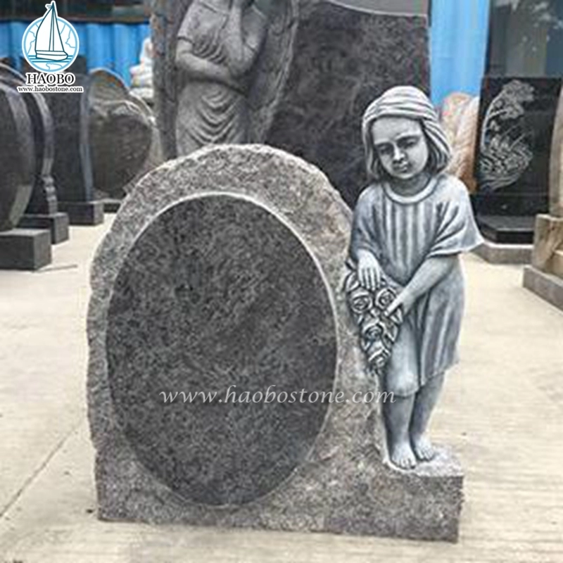 Wholesale Grey Granite Angel Girl With Rose Antique Headstone