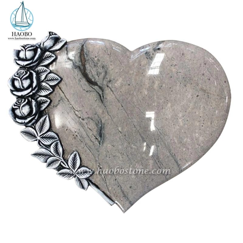 Quality Granite Heart Shaped with Flower Carved Gravestone