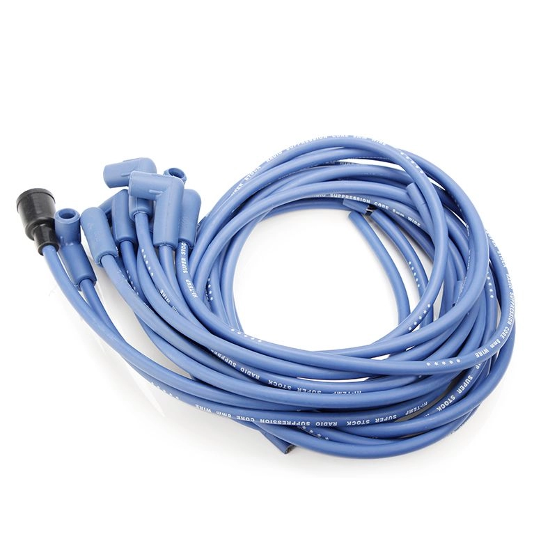 8mm Spark Plug Wire Set with 90 Degrees Blue Silicone Boots