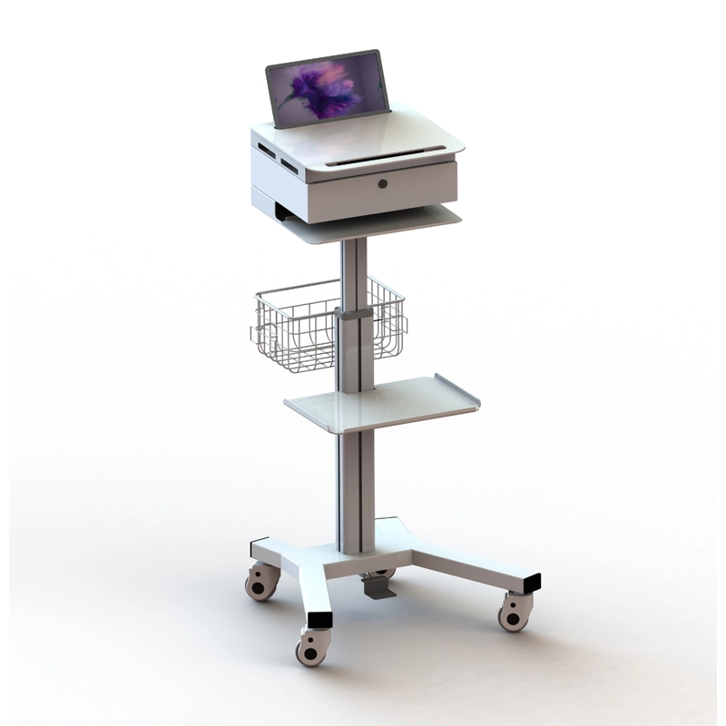 Height Adjustable Mobile Computer Cart With 4 Caster Wheels
