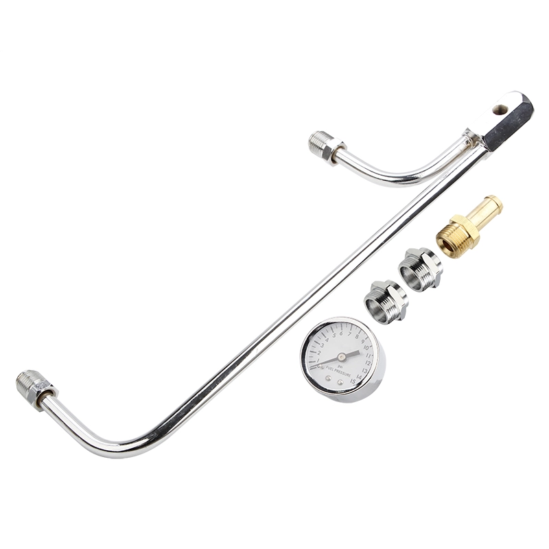 3/8 Double Pumper Chrome Dual Feed Fuel Line with Pressure Gauge